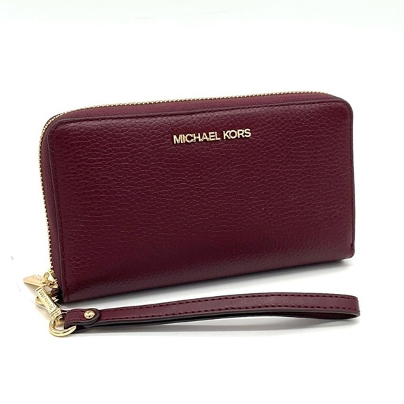 Michael Kors Large Flat Mf Phone Case Wallet Ox Blood - Picture 1 of 8
